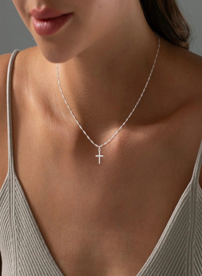 MFRYK Cross Necklace For Women,Silver Plated Small Dainty Cubic Zirconia Cross Choker Necklaces For Women,Cute Charm Easter Religious Jewelry Gifts - Image 2